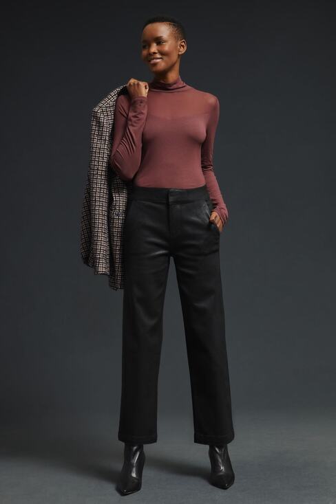 Anthropologie Denim - Anthropologie x Paige Nellie Coated Jean NWOT 2 Black High Rise Cropped Wide Leg